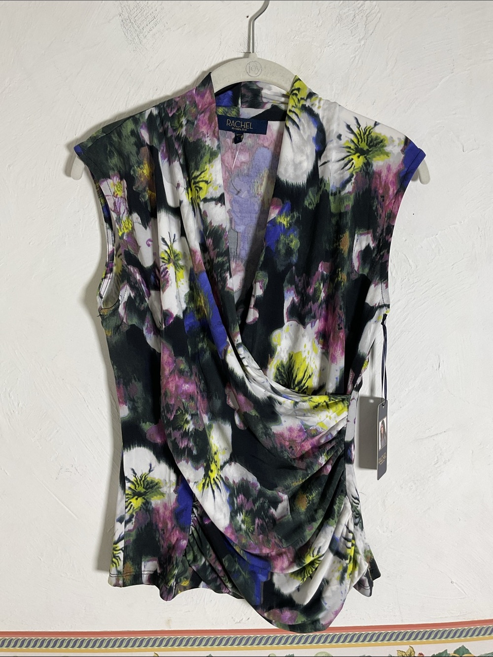 RACHEL Rachel Roy Floral Faux Wrap Ruched Top Size S NWT